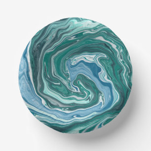 Turquoise and Blue Ocean Wave Swirls Paper Plate