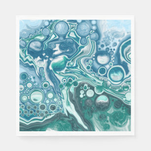 Turquoise and Blue Ocean Waves and Bubbles Napkin