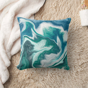 Turquoise and Blue Ocean Waves Cushion