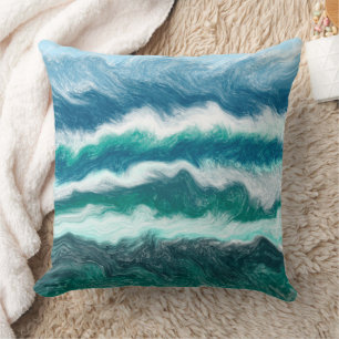 Turquoise and Blue Ocean Waves Cushion
