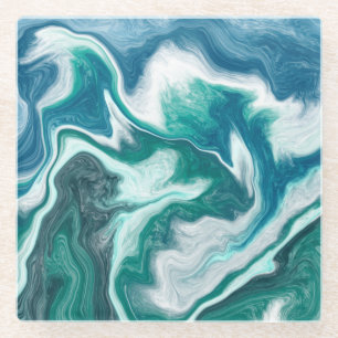 Turquoise and Blue Ocean Waves Glass Coaster