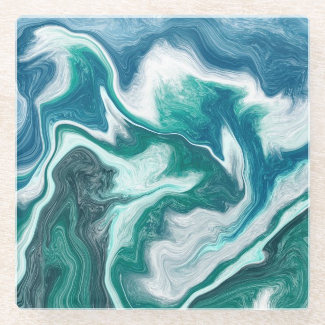 Turquoise and Blue Ocean Waves  Glass Coaster (Front)