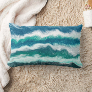 Turquoise and Blue Ocean Waves  Lumbar Cushion