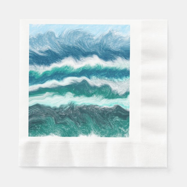 Turquoise and Blue Ocean Waves Napkin (Front)