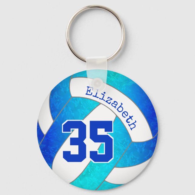 turquoise and blue personalised girly volleyball key ring (Front)