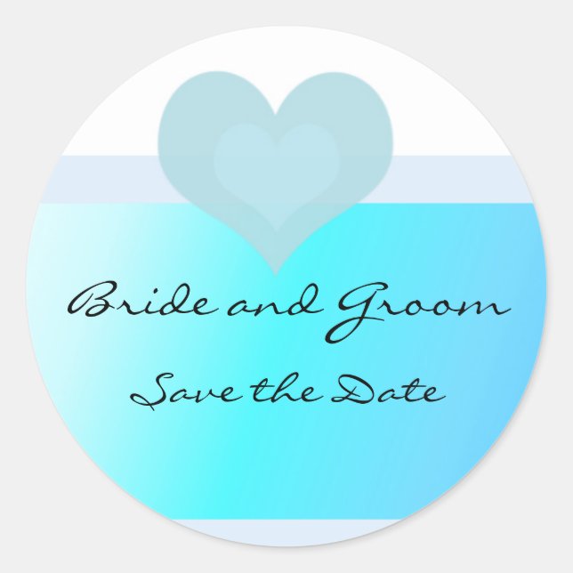 Turquoise and Blue Save the Date Classic Round Sticker (Front)
