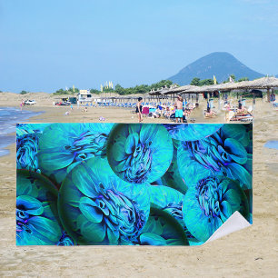 Turquoise and blue spheres in 3D optics Beach Towel
