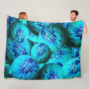 Turquoise and blue spheres in 3D optics Fleece Blanket