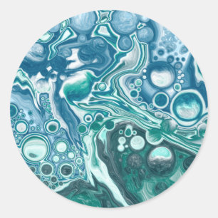 Turquoise and Blue Swirls and Bubbles Classic Round Sticker