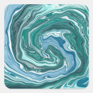 Turquoise and Blue Swirls Square Sticker