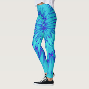Turquoise and Blue with Magenta Spiral Tie Dye Leggings