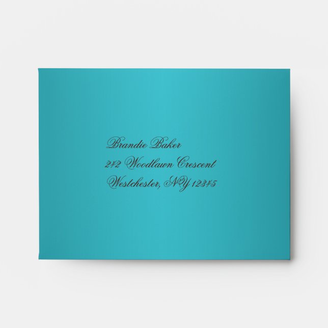 Turquoise and Brown A2 Envelope for Reply Card (Front)