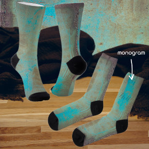 Turquoise and brown abstract socks