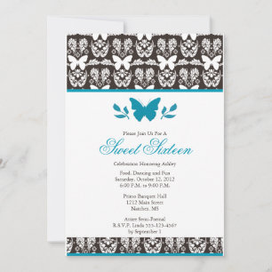 Turquoise and Brown Butterfly Sweet 16 Invitaitons Invitation