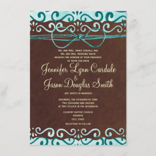 Turquoise and Brown Country Wedding Invitations