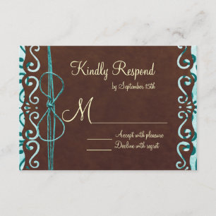 Turquoise and Brown Country Wedding RSVP Cards