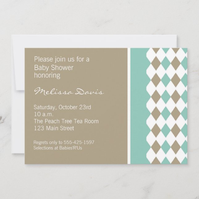 Turquoise and Brown Diamond Invitation (Front)