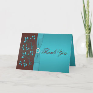 Turquoise and Brown Floral Jewelled Thank You Card