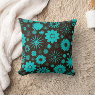 Turquoise and Brown Floral Socialite Designs Cushion