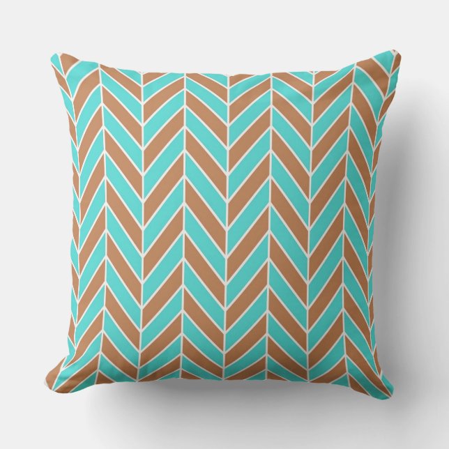 Turquoise And Brown Herringbone Cushion (Front)