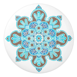Turquoise and brown medallion Ceramic Knob