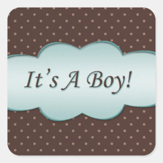 Turquoise and Brown Polka Dot It's A Boy! Square Sticker