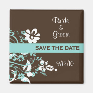 Turquoise and Brown Save the Date Magnets