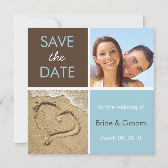 Turquoise and Brown Save the Date Photo Cards (Front)