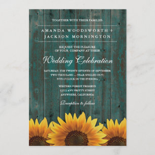 Turquoise and Brown Sunflower Wedding Invitations