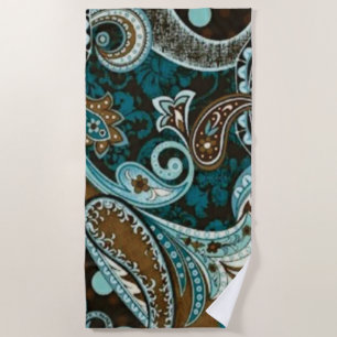 Turquoise and Brown Vintage Paisley New Beach Towel