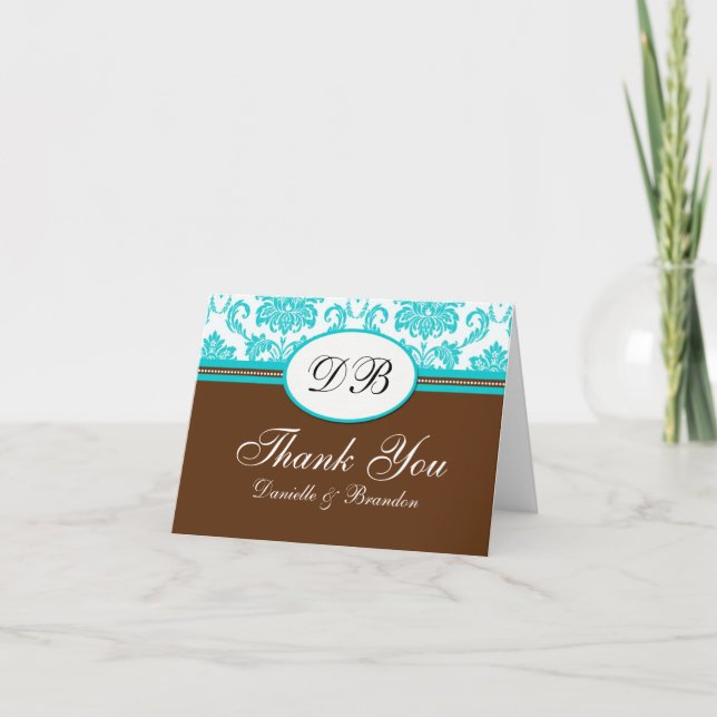 Turquoise and Brown Wedding Thank You (Front)