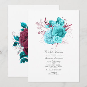 Turquoise and Burgundy Floral Bridal Shower Invita Invitation