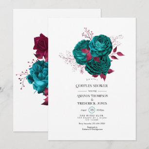 Turquoise and Burgundy Floral Couples Shower Invitation