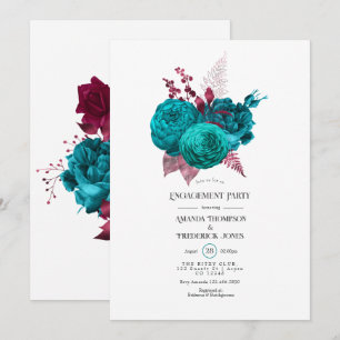 Turquoise and Burgundy Floral Engagement Party Invitation