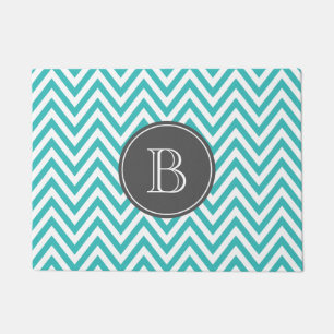 Turquoise and Charcoal Chevron Custom Monogram Doormat