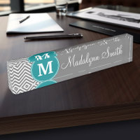 Turquoise and Charcoal Chevrons Custom Monogram