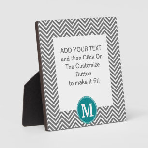 Turquoise and Charcoal Chevrons Custom Monogram Plaque