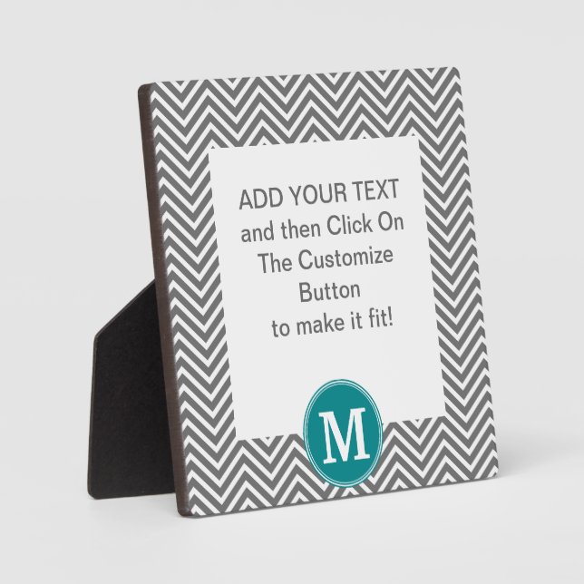 Turquoise and Charcoal Chevrons Custom Monogram Plaque (Front)