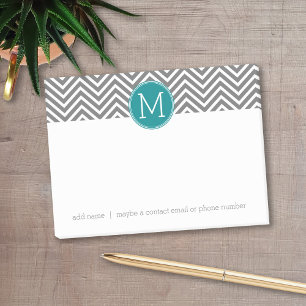Turquoise and Charcoal Chevrons Custom Monogram Post-it Notes