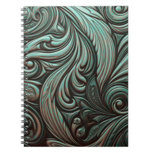Turquoise and Chocolate Tooled Western Patterns Notebook