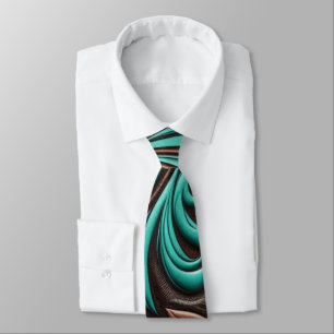 Turquoise and Chocolate Tooled Western Patterns Tie