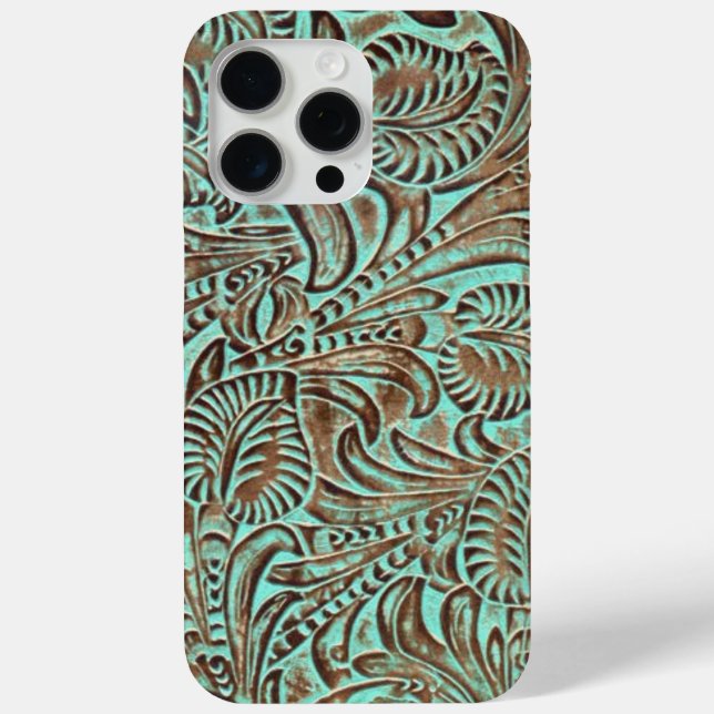 Turquoise and Chocolate Tooled Western Print Case-Mate iPhone Case (Back)