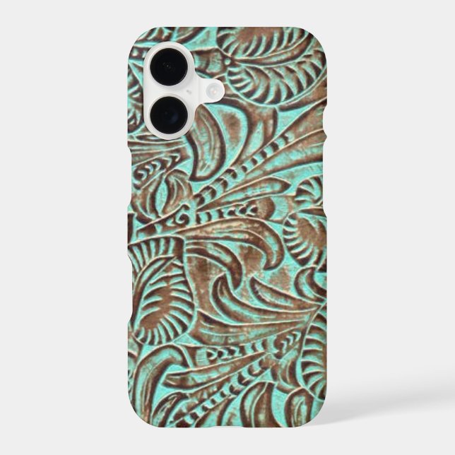 Turquoise and Chocolate Tooled Western Print iPhone Case (Back)