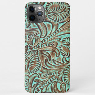 Turquoise and Chocolate Tooled Western Print iPhone 11Pro Max Case