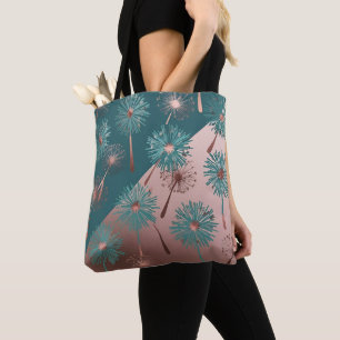 Turquoise and Copper Dandelions Tote Bag