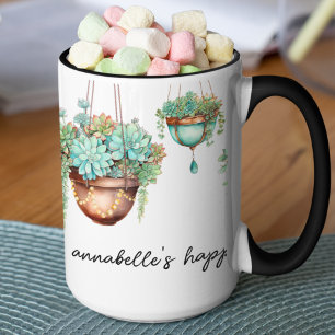 Turquoise and Copper Hanging Succulent Plants  Mug