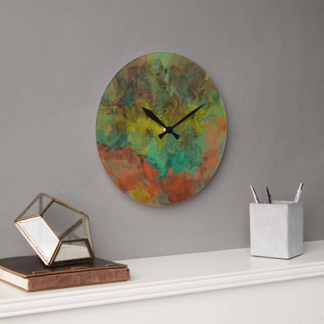 Turquoise and Copper with Gold Accents Large Clock (Office)