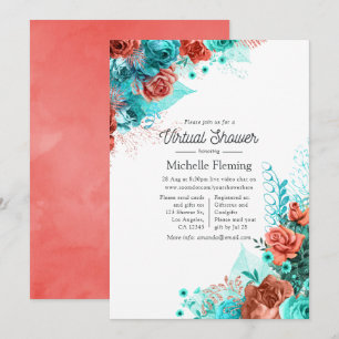 Turquoise and Coral Floral Virtual Baby Shower Invitation