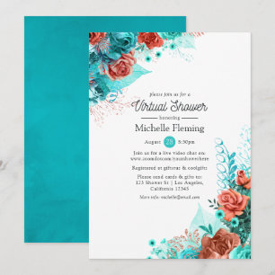 Turquoise and Coral Floral Virtual Shower Invitation