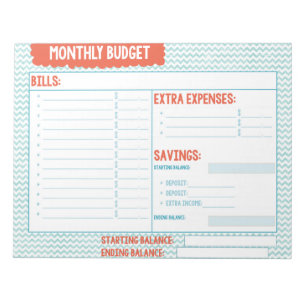Turquoise and Coral Monthly Budget Planner Notepad